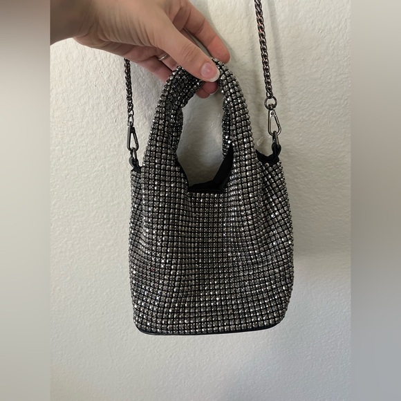 Madison West Silver Rhinestone Bucket/Crossbody Bag One Size - Picture 5 of 16